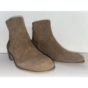Marc Fisher Sz 7 1/2 M Brown Gray Suede Studded Back Block Heel Back Zip Bootie